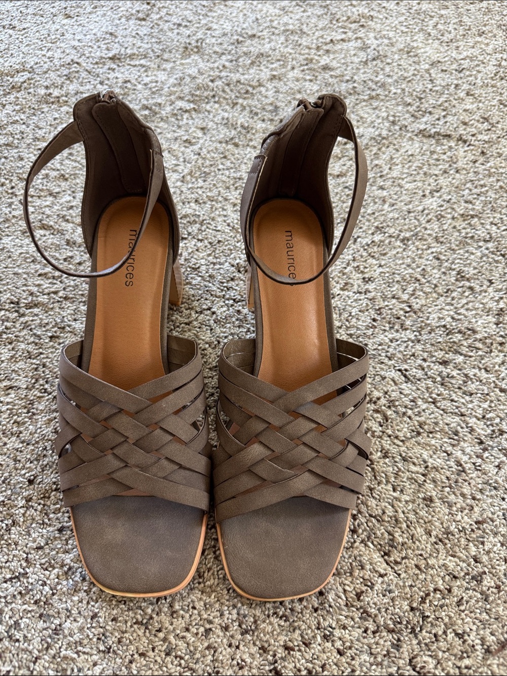 Maurices Brown Woven Ankle-Strap Block Heel Sandals